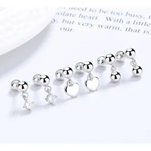 Variety of 925 sterling silver screw back earrings with heart and zircon dangles.