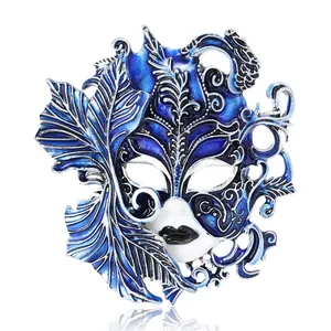 Vintage Venetian Carnival Mask Brooch Alloy Enamel Drip Oil Gothic Mask Style Jewelry Accessory For Women Mardi Gras Party