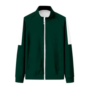 Vue détaillée de la veste de sport pour enfants vert foncé avec col montant zippé