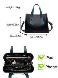 Borsa tote capiente per pendolari con dimensioni dettagliate e vista dello spazio interno