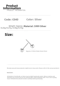 Detailed product information for S999 sterling silver round bead earrings with size chart