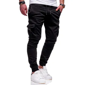Men's black cargo joggers with functional pockets and drawstring waist