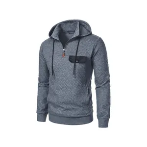 Stilvoller grauer Herren-Kapuzenpullover mit Viertel-Reißverschluss und Strukturstoff