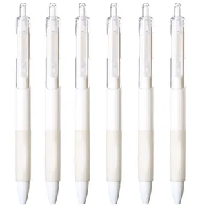 Set of six minimalist white retractable gel pens ideal for office use and student exams