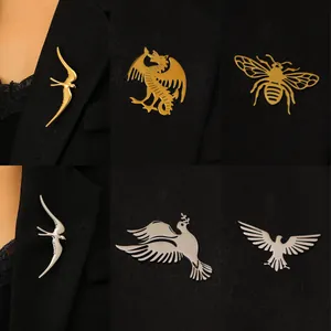 Élégantes broches d'animaux en acier inoxydable avec hirondelle, dragon et abeille