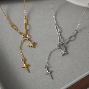 Parure de colliers élégants en acier inoxydable avec pendentifs étoile et croix