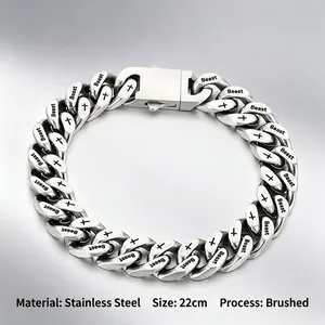 Heren hip-hop roestvrijstalen Cubaanse schakelarmband met Beast en kruis gravure