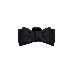 Elegant small black fabric bow hair claw clip for side bangs and princess hairstyles