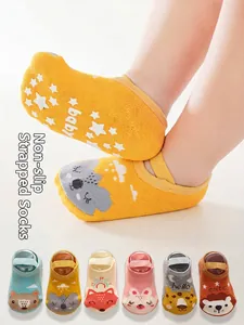 Baby Floor Socks Anti-Slip Toddler Grip Socks With Elastic Strap Combed Cotton Cartoon Animal Pattern Breathable Walking