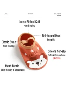 Breathable children's anti-slip floor socks with cartoon bear and secure strap