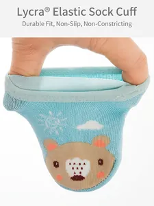 Elastic anti-slip children's floor socks featuring a cute cartoon bear pattern design