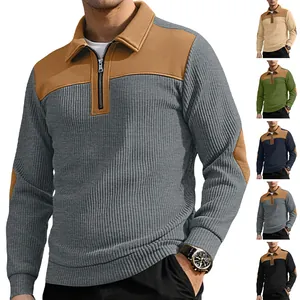 Men's fashion half-zip color-block ribbed sweatshirt available in multiple color options