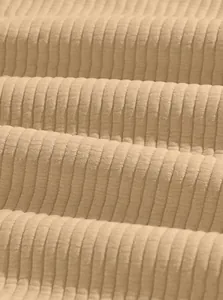 Detailed macro shot of premium khaki ribbed knit fleece fabric for men's sweatshirts