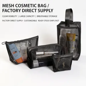 Trousse De Maquillage En Maille Nylon Organisateur De Voyage Pochette Cosmétique Respirante Légère Fermeture Éclair Pour Femmes
