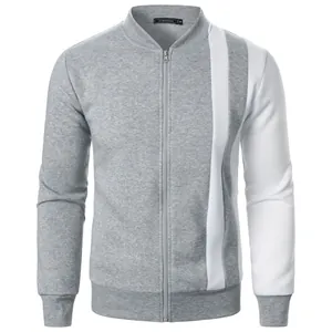 Men Casual Stand Collar Zip Sweatshirt Stylish Contrast Color Block Long Sleeve Jacket Slim Fit Polyester Leisure Sport Top