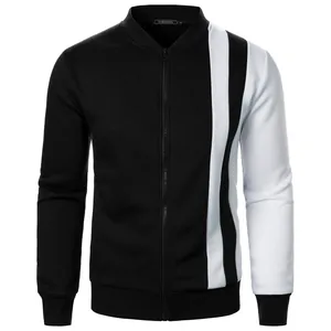 Men's slim fit stand collar color-block zipper sweatshirt jacket in black and white