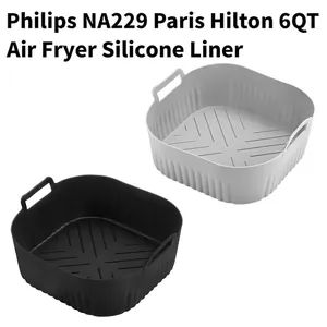Durable heat-resistant square silicone baking tray liners for 6QT air fryer, grey and black
