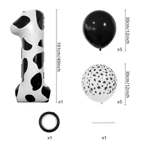 Kit de ballons vache numéro 1 de 40 pouces avec ballons noirs pour fête d'anniversaire