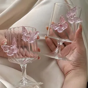Champagne Wine Goblet High Borosilicate Glass Heat Resistant Ins Style Elegant Cup With Butterfly Decor For Parties