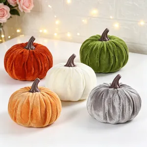 Faux Velvet Pumpkin Decorations Soft Fabric Artificial Pumpkins For Fall Harvest Thanksgiving Halloween Home Table Decor