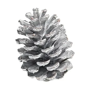 Silver metallic large natural pinecone Christmas tree decoration ornament for festive home