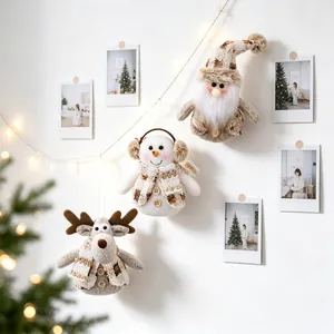 European style plush Christmas hanging ornaments featuring Santa, snowman and reindeer