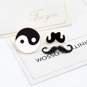 Creative Yin Yang and black mustache enamel pin set for clothing and backpack decor