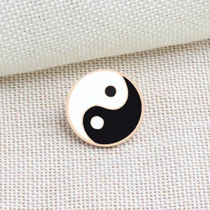 Classic Chinese Taiji Yin Yang enamel lapel pin brooch with black and white drip oil finish