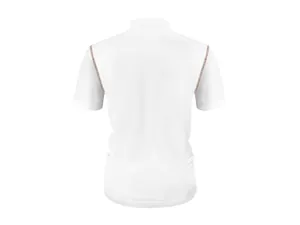 Back view of men's white mesh ice silk short sleeve polo shirt with detail stitching