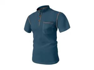 Detail view of men's blue mesh ice silk t-shirt with waffle texture and pocket detail