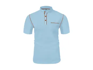 Light blue men's waffle mesh short sleeve t-shirt with contrast stitching detail