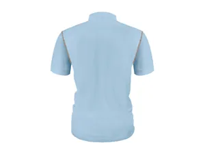 Detailed back view of men's light blue ice silk mesh polo shirt with textured fabric