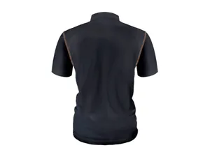 Detailed back view of a black mesh breathable men's t-shirt with brown contrast stitching