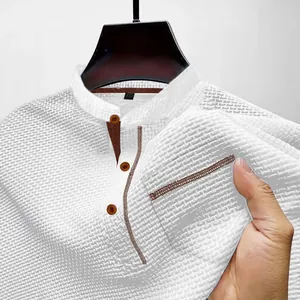 Men Mesh Ice Silk Short Sleeve T-Shirt Breathable Waffle Texture Polo Collar Casual Summer Top Solid Color Lightweight Shirt
