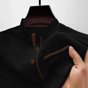 Premium black mesh ice silk short sleeve t-shirt for men with polo collar and texture