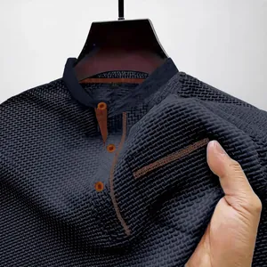 Premium men's mesh ice silk short sleeve polo shirt with textured fabric and shirt collar