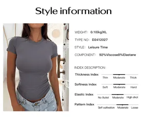 Detailed style information for women's slim fit grey Y2K short sleeve T-shirt