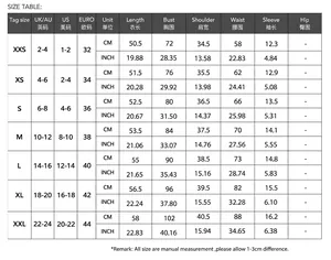 Comprehensive size chart for women's Y2K slim fit T-shirt with CM and INCH units.