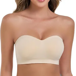 Seamless nude strapless bandeau bra for women with anti-slip design and padding