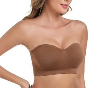 Seamless non-slip strapless bandeau bra for women with wireless comfort padding