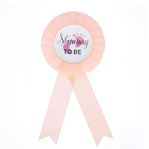 Pink Mummy To Be tinplate rosette badge for baby shower party decoration
