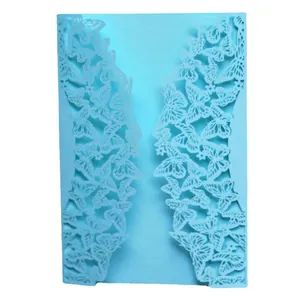 Elegant light blue laser-cut butterfly invitation card for wedding and holiday events