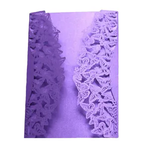 Elegant purple laser-cut butterfly invitation card for weddings and holiday celebrations