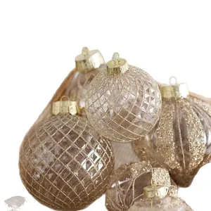 Elegant gold glitter and transparent PET Christmas ball ornaments for festive tree decoration