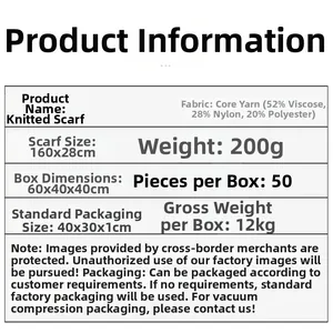 Detailed material specs for chessboard knit scarf: 52% Viscose, 28% Nylon, 20% Polyester.