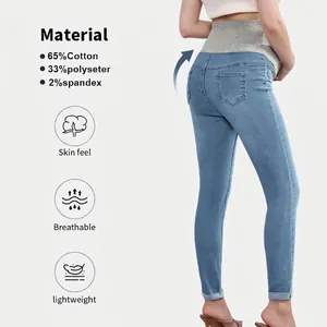 High-waisted maternity skinny jeans with belly support and breathable cotton blend