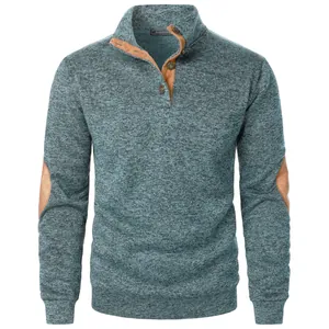 Front view of men's casual knit sweatshirt with jacquard texture and elbow patches