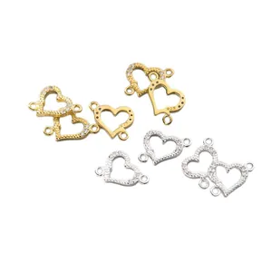 925 sterling silver heart shaped double hole charms for DIY jewelry on white background