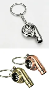Detailed view of car turbocharger keychains in silver, copper, and bronze finishes.
