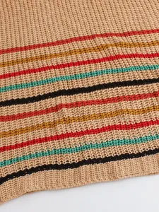 Close-up macro detail of a colorful striped lightweight knit vest fabric texture